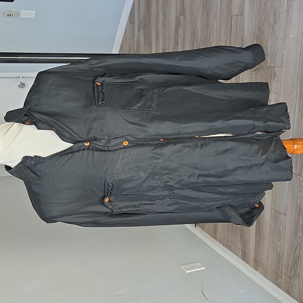 L Oversized Vintage Silk Long Sleeve Black Blouse